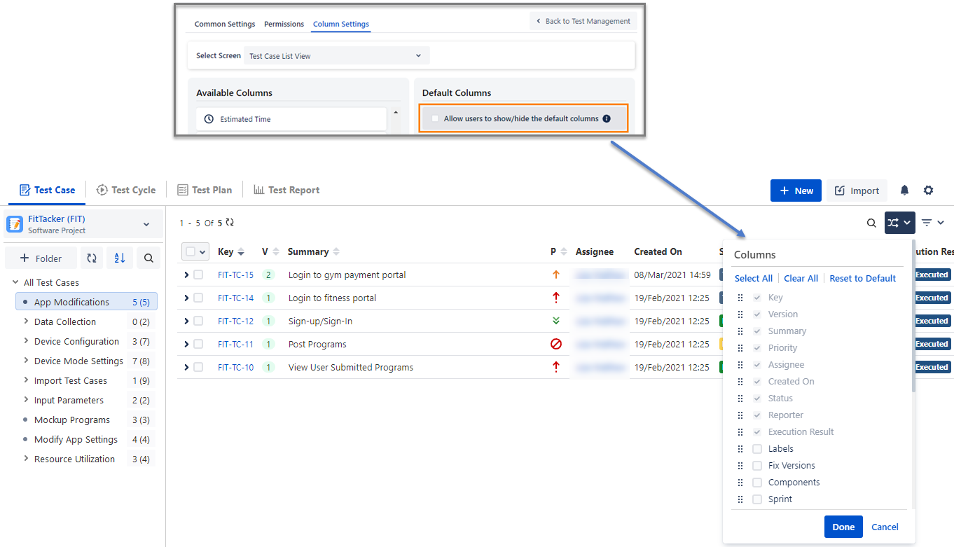 Default Column Checkbox