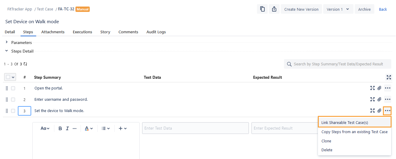 Link Shareable Test Case Option