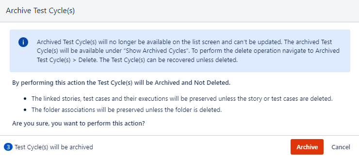 Archive Test Cycle Confirmation